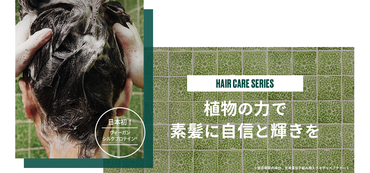 日本初! ヴィーガンシルクプロテイン※ HEAR CARE SERIES 植物の力で素髪に自信と輝きを ※独自開発の成分、合成遺伝子組み換えクモポリペプチドー1