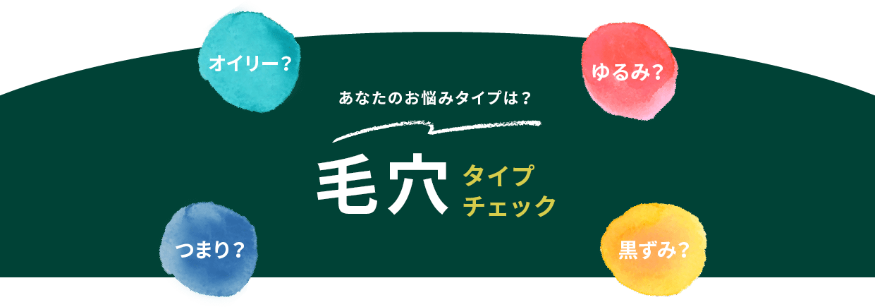 オイリー? ゆるみ? つまり? 黒ずみ? あなたのお悩みタイプは? 毛穴タイプチェック
