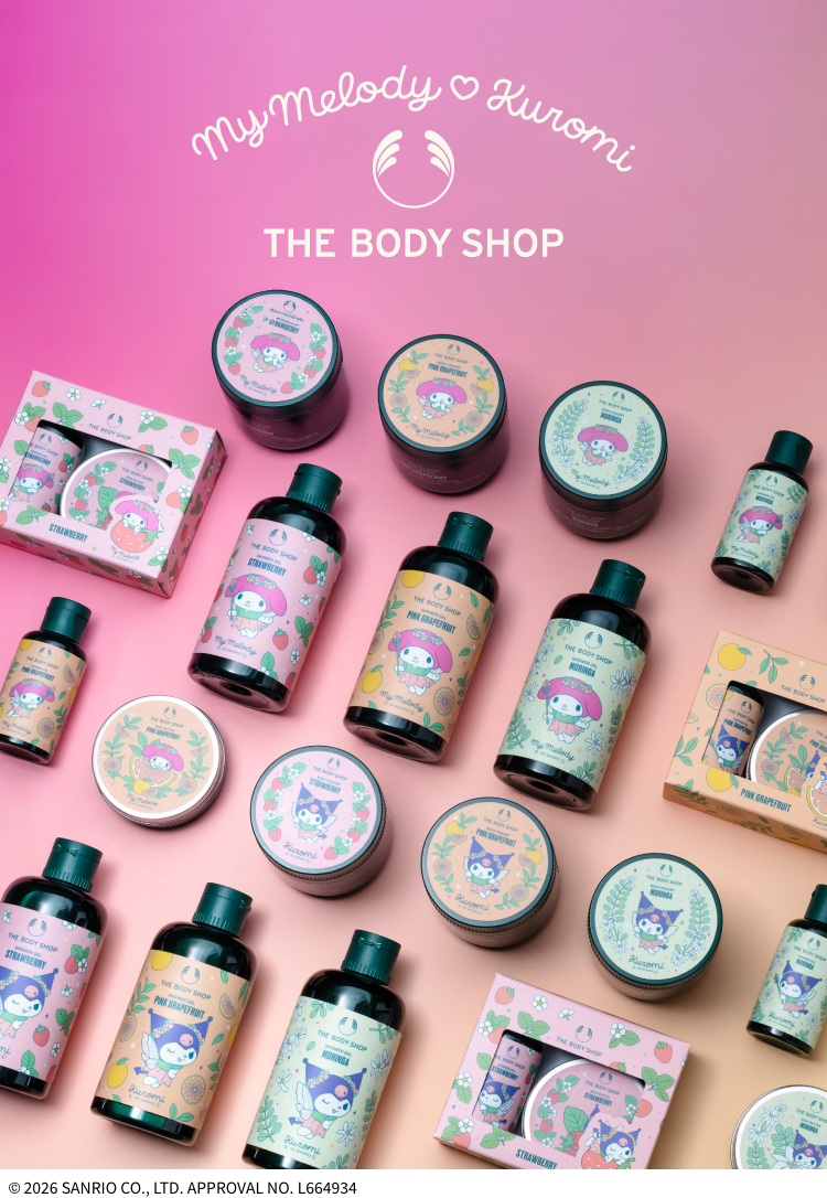 My Melody ♡ Kuromi �~ THE BODY SHOP ©︎ 2026 SANRIO CO., LTD. APPROVAL NO. L664934